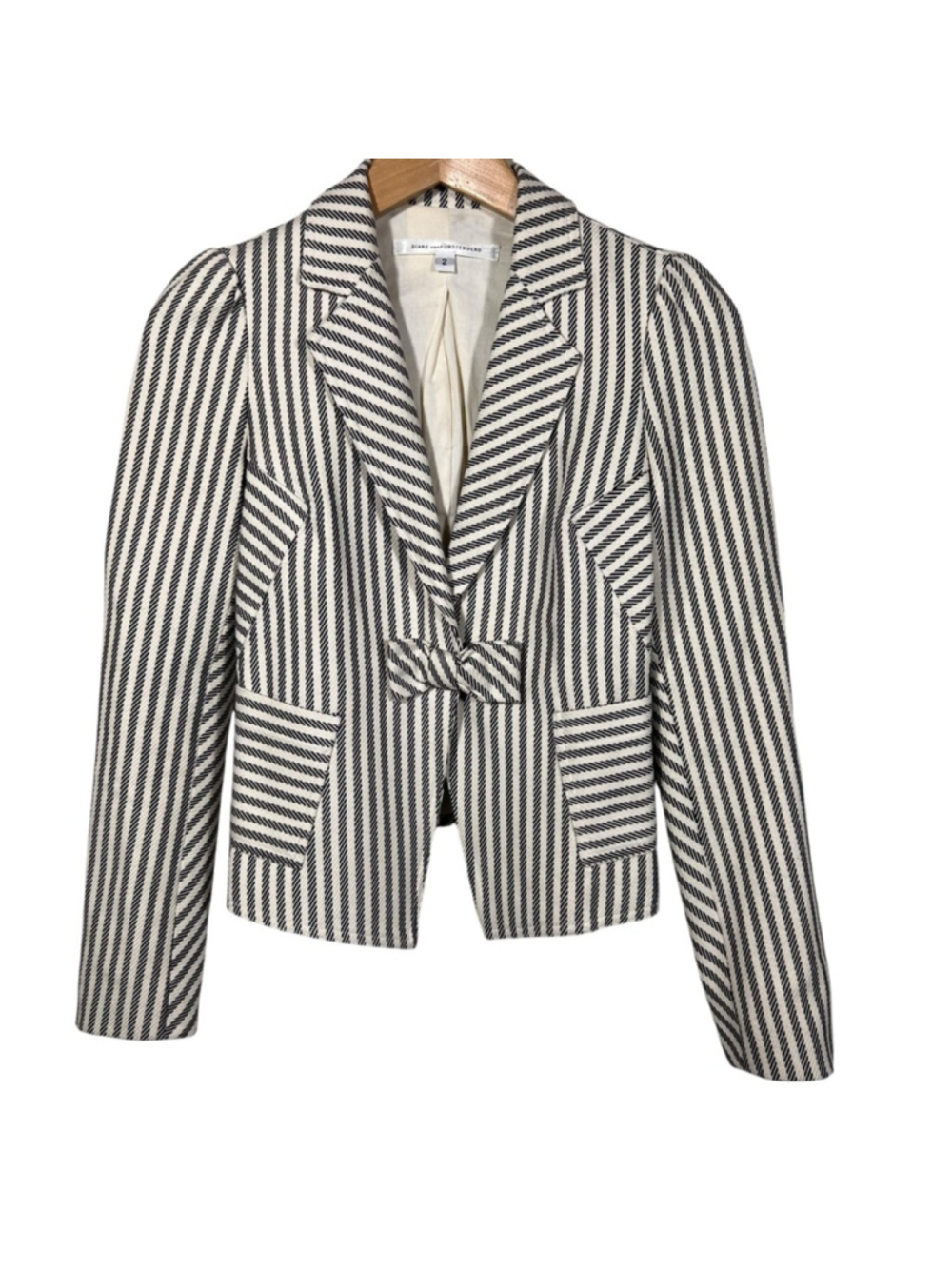 Diane Von Furstenberg Belinda Striped Short Cotton Blazer Size 2
